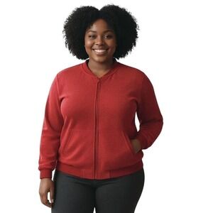 Jones New York Sport 3X Red Terry Cloth Full Zip Jacket Long Sleeve Pockets